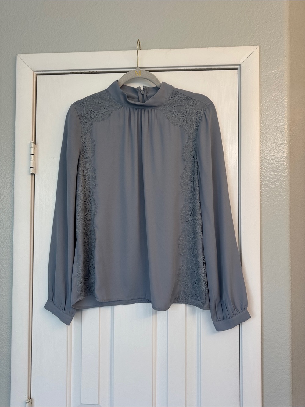 Ann Taylor Womens High-Neck Lace-Trim Blouse